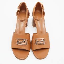 Hermes Brown Leather Viaggio Ankle Strap Sandals Size 39