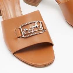 Hermes Brown Leather Viaggio Ankle Strap Sandals Size 39