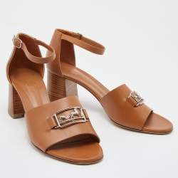 Hermes Brown Leather Viaggio Ankle Strap Sandals Size 39