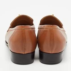 Pre Owned Hermes Brown Leather Jules Kelly Lock Loafers Size 37.5