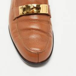 Pre Owned Hermes Brown Leather Jules Kelly Lock Loafers Size 37.5