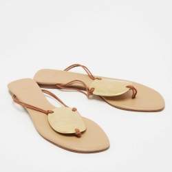 Pre Owned Hermes Brown Leather Thong Flats Size 41