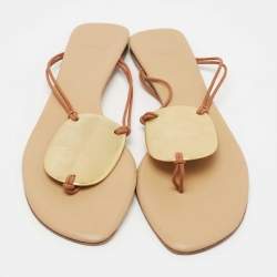 Pre Owned Hermes Brown Leather Thong Flats Size 41