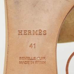 Pre Owned Hermes Brown Leather Thong Flats Size 41