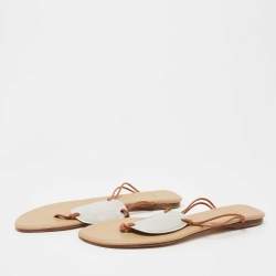 Hermes Brown/Silver Leather Thong Flats Size 41 