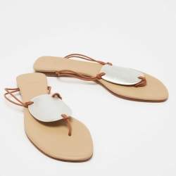 Hermes Brown/Silver Leather Thong Flats Size 41 