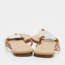 Hermes Brown/Silver Leather Thong Flats Size 41 