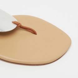 Hermes Brown/Silver Leather Thong Flats Size 41 