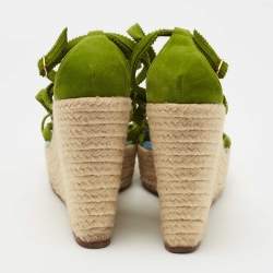 Hermes Green Suede Espadrille Wedge Sandals Size 41