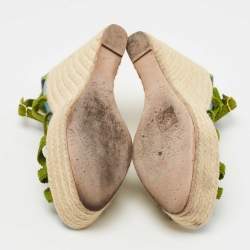 Hermes Green Suede Espadrille Wedge Sandals Size 41