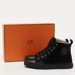 Hermes Black Calf Hair Jimmy Hight Top Sneakers Size 38