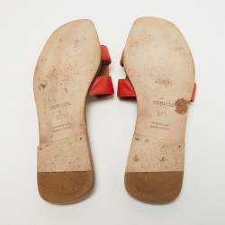 Hermes Red Leather Oran Flat Slides Size 37.5