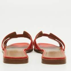 Hermes Red Leather Oran Flat Slides Size 37.5
