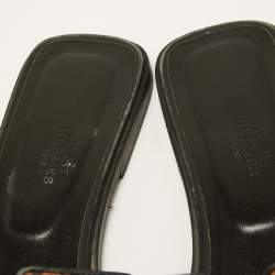 مملوكة مسبقًا Hermes Brown/Black Leather Oran Flat Slides Size 41