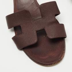 Hermes Burgundy Leather Oasis Slide Sandals Size 41