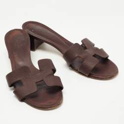 Hermes Burgundy Leather Oasis Slide Sandals Size 41