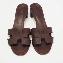Hermes Burgundy Leather Oasis Slide Sandals Size 41