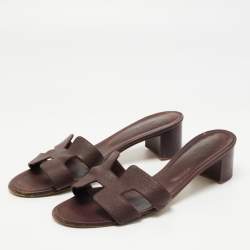 Hermes Burgundy Leather Oasis Slide Sandals Size 41