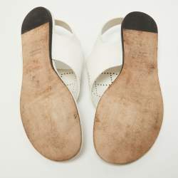 Hermes White Leather Kola Slingback Flat Slides Size 37.5