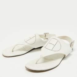 Hermes White Leather Kola Slingback Flat Slides Size 37.5