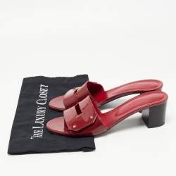 Hermes Burgundy Patent Leather View Slide Sandals Size 38.5