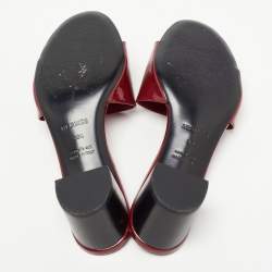 Hermes Burgundy Patent Leather View Slide Sandals Size 38.5
