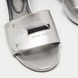 Hermes Silver Leather Very Block Heel Sandals Size 38.5