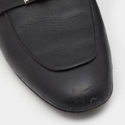 Pre Owned Hermes Black Leather Oz Flat Mules Size 41