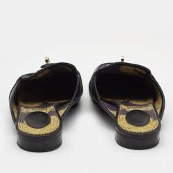 Pre Owned Hermes Black Leather Oz Flat Mules Size 41