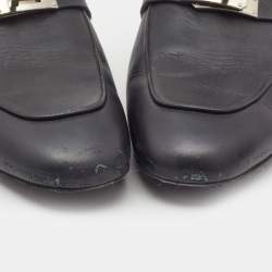 Pre Owned Hermes Black Leather Oz Flat Mules Size 41