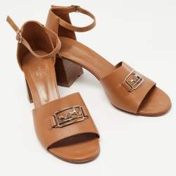 Hermes Tan Leather Viaggio Ankle Strap Sandals Size 41