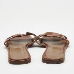 Hermes Brown Leather Oran Flat Slides Size 41