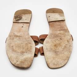 Hermes Brown Leather Oran Flat Slides Size 41