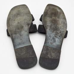 Pre Owned Hermes Black Suede And Glitter Oran Flat Sandals Size 41 