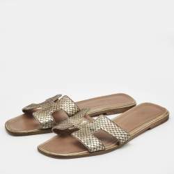 Hermes Two Tone Python Leather Oran Flat Sandals Size 41