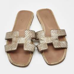 Hermes Two Tone Python Leather Oran Flat Sandals Size 41
