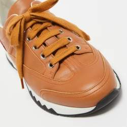 Hermes Brown Leather Quicker Lace Up Sneakers Size 38