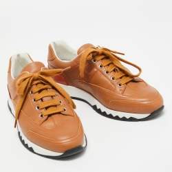Hermes Brown Leather Quicker Lace Up Sneakers Size 38