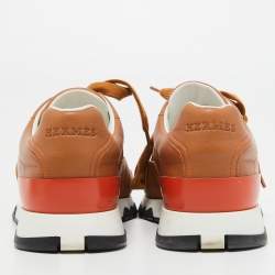 Hermes Brown Leather Quicker Lace Up Sneakers Size 38