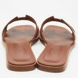 Hermes Brown Leather Oran Flat Slides Size 37