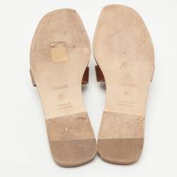 Hermes Brown Leather Oran Flat Slides Size 37