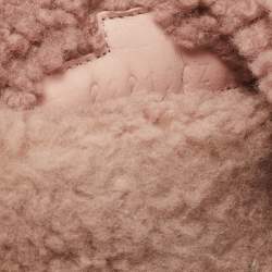 Pre Owned Hermes Pink Shearling Chypre Flat Slides Size 38 