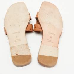 Hermes Brown Ostrich Leather Oran Flat Slides Size 38