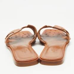 Hermes Brown Ostrich Leather Oran Flat Slides Size 38