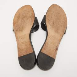 Hermes Black Leather Lisboa Flat Slides Size 38