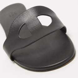 Hermes Black Leather Lisboa Flat Slides Size 38