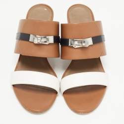 Hermes Tricolor Leather Ovation Slide Sandals Size 40