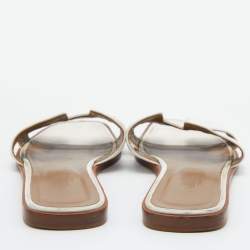 Pre Owned Hermes White Leather Oran Slide Sandals Size 39