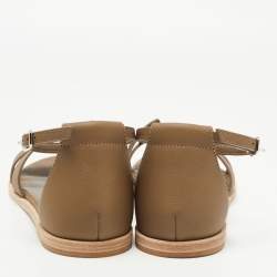 Hermes Olive Green Leather Santorini Ankle Strap Sandals Size 38