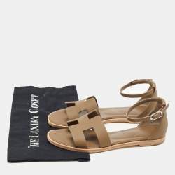Hermes Olive Green Leather Santorini Ankle Strap Sandals Size 38